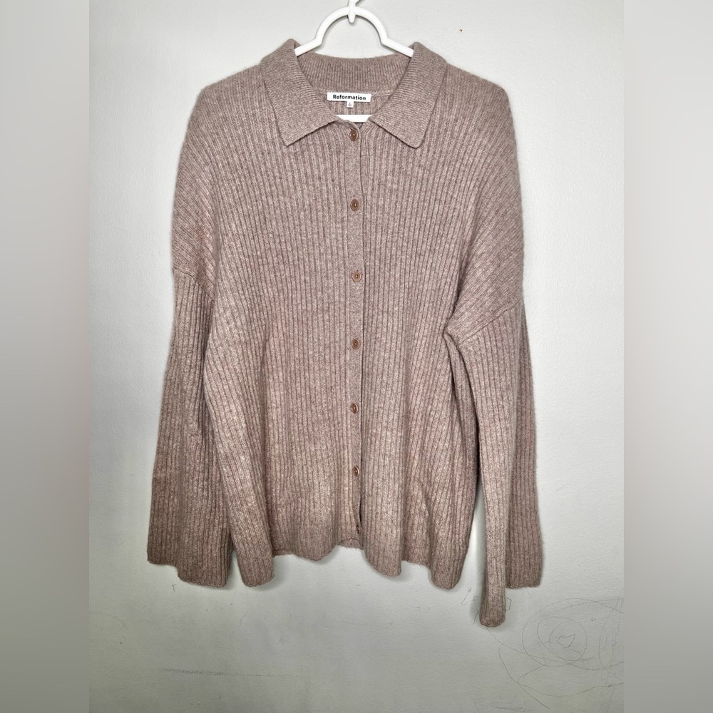 Reformation Fantino Cashmere Collared Cardigan Pullover Sweater Size Large - Picture 3 of 7